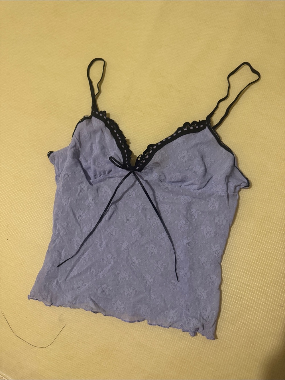 Victoria’s Secret Lavender Lace Cami Tank Top with Black Trim